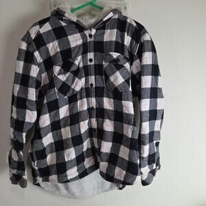 Boston Traders Women’s XL Plaid Sherpa Fleece-Lined Hooded Flannel Shacket